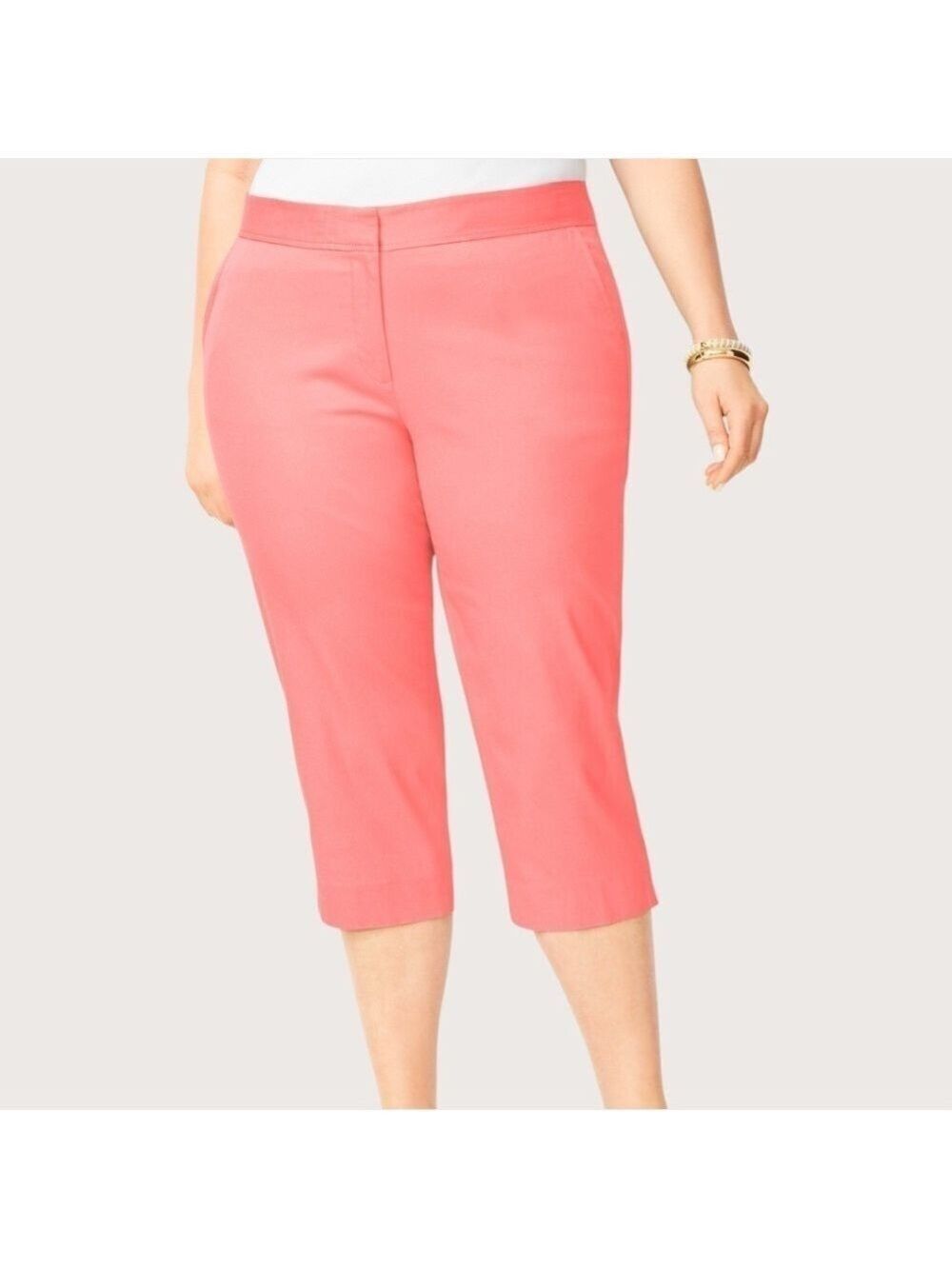 TALBOTS Cotton Pedal Pushers Side and Back Pockets Button Detail at Hem US Sz 14